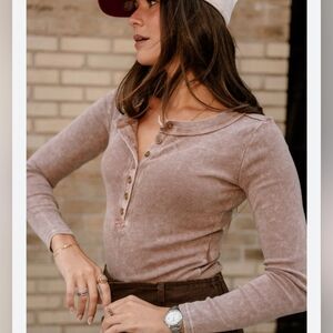 J.O.A Acid Wash Brown Henley Size Small